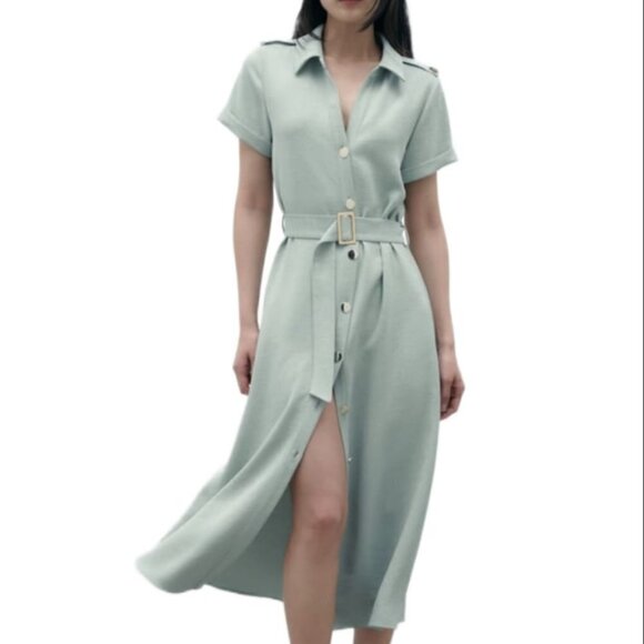 Zara Dresses & Skirts - ZARA SHIRT DRESS WITH BELT SIZE XXL MINT | 3035/522